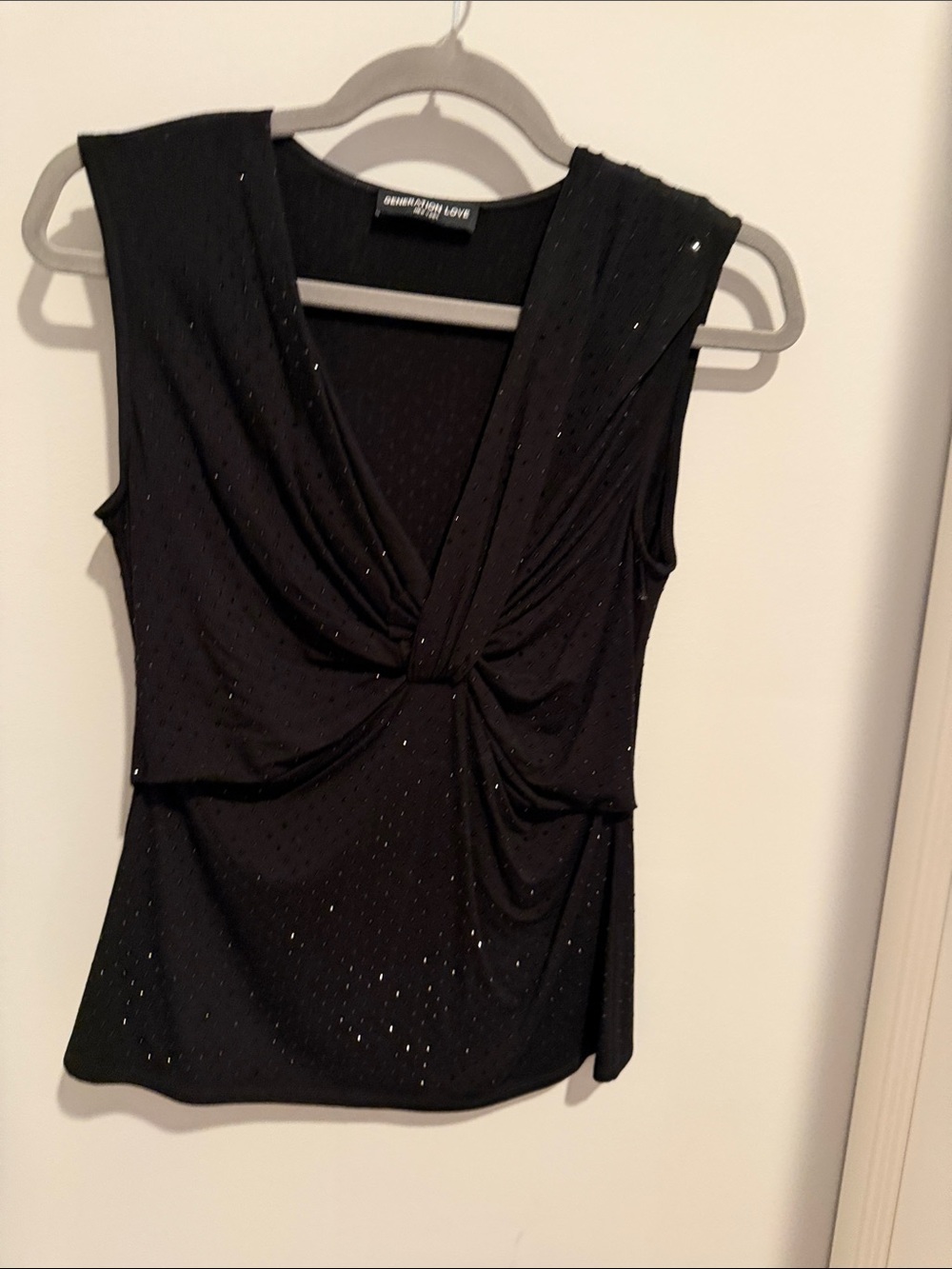 Generation Love Black Sparkle Twist-Front Sleeveless Camisole